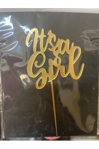 Delux Serisi Kız Bebek Kutlama Objesi Süsleme İts A Girl Gold Pleksi Pasta Üzeri Süs Altın