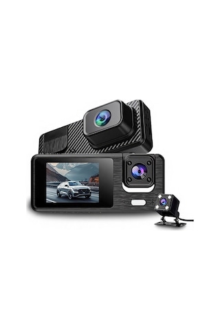 Çeşithane 3 Kameralı Araç İçi Kamera 1080p Ön Arka İç Kayıt Gece Görüşlü Dash Cam