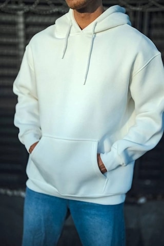 Vexor Üç İplik Penye Kapşonlu Basic Sweatshirt - Beyaz