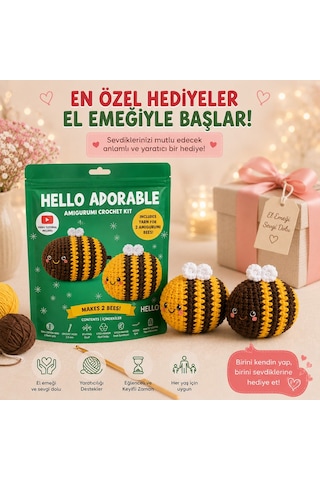 Bakgelal Hello Adorable Amigurumi Arı Yapım Kiti 2 Adet Bff Kendin Yap Hobi Seti, Türkçe Anlatımlı