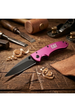 Cat Da980060 Kemer Askı Kancalı Katlanabilir 15cm Paslanmaz Çelik Pembe Kamp Çakısı