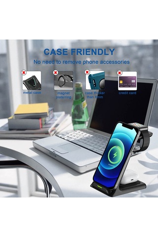 Honmex Beyaz 3'ü 1 Kablosuz Şarj Aleti: İphone, iOS Watch Uyumlu Ve Airpods İçin Çift Bobinli Hızlı Şarj - Qi Sertifikalı, Güvenli Ve Düzenli