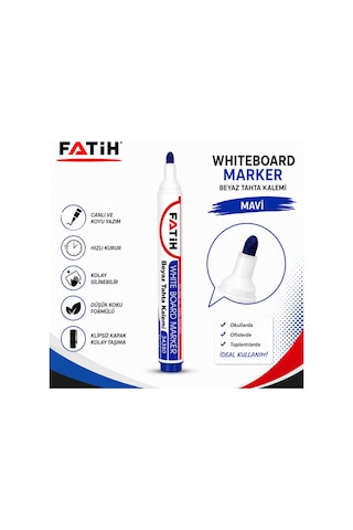 Fatih Beyaz Tahta Kalemi Mavi Whiteboard Marker Silinebilir Hızlı Kuruyan Düşük Kokulu Tahta Kalemi