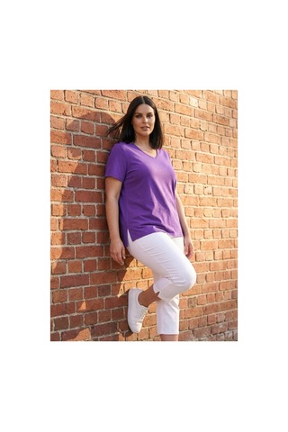 Hanezza Kadın Büyük Beden V Yaka Yanı Yırtmaçlı Pamuklu Viskon T- Shirt Serifikalı Kumaş Mor - 30798238 Mor