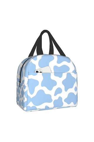Kadınlar İçin Yalıtımlı Öğle Yemeği Çantası, Soğutucu Çanta Yeniden Kullanılabilir Öğle Yemeği Kutusu Kabı İş Ofis Seyahat Piknik Açık Mavi İnek Hayvan Açık Mavi İnek Hayvan Mutlu --