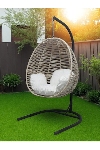 Armut Salıncak Tek Kişilik Makrome Ip Örgü Bahçe Balkon Ev Salıncağı Bej