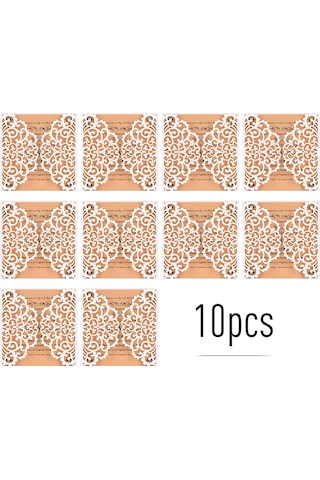 Mufunye 10 Adet İnci Kağıdı Çiçek Desenli Davetiye Kartı - Düğün, Doğum Günü Ve Özel Günler İçin Şık Set XL