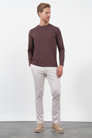 İmza Kahverengi Bisiklet Yaka Uzun Kol Örme Standart Fit Esnek Sweatshirt 1013260150