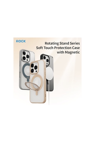Rock Apple Uyumlu iPhone 16 Pro Max Soft Rotating Magsafe Stantlı Kılıf Altın