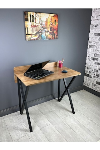 Hayal Ceviz Çalışma Masası Bilgisayar Ofis Masası Metal Siyah Ayaklı 90 Cm Ceviz