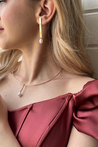 10,5 Mm Doğal İnci Choker Küpe Kolye İkili Set