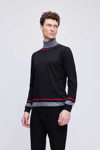Hatemoğlu Siyah Regular Fit Çizgili Balıkçı Yaka Yünlü Triko Kazak 34122023a002 002 Siyah