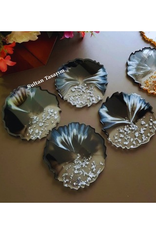 4 Lü Epoksi Bardak Altlığı - 110 Siyah