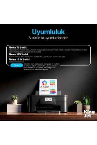 Kingjet Canon Pixma Mg6800 Uyumlu Yüksek Kapasiteli 5 Renk Takım Uyumlu Kartuş Çipli