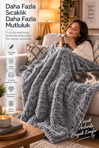 Tek Kişilik Peluş Tv Diz Battaniyesi 100x175 Cm Gri