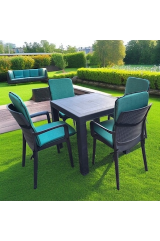 Lüks Arkalıklı Sandalye Minderi 6lı 4cm Süngerli Yeşil