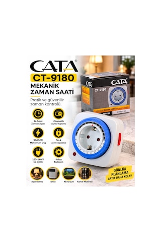 Ct-9180 Mekanik Zaman Ayarlı Priz 16a 3680w 24 Saat Programlanabilir Zaman Saati Ct-9180 Mekanik Zaman Ayarlı Priz 16a 3680w 24 Saat Programlanabilir Zaman Saati