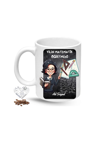 Matematik Öğretmeni Kadın Öğretmenler Günü Hediyesi İsimli Baskılı Porselen Kupa Bardak Beyaz