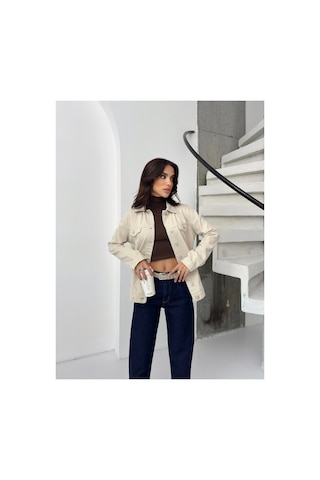 Kene Jeans Kadın Boyfriend Taş Keten Ceket Taş