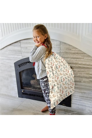 Büyük Noel Baba Hediye Çantası, Pamuklu Kordonlu, Yeniden Kullanılabilir Noel Çorap Klasik