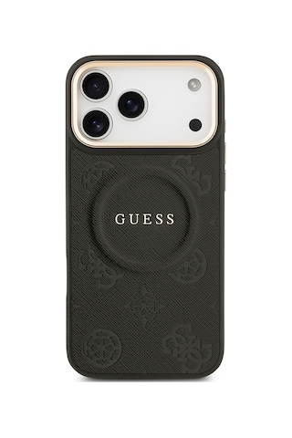 Apple Uyumlu iPhone 17 Pro Max Kılıf Guess Lisanslı M-safeli Sıcak Baskılı Yazı Logolu Pu Deri Peony Siyah Siyah