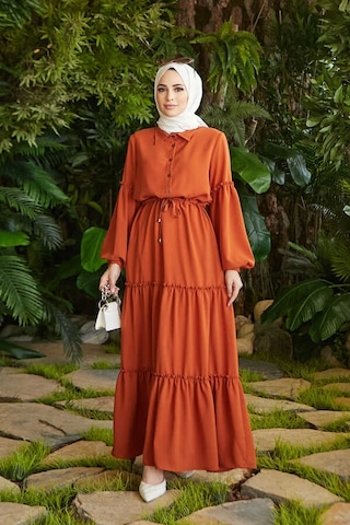 6567-büzgülü Bağcıklı Elbise Taba Taba