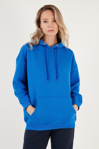 Lela Regular Fit Pamuklu Kapüşonlu Yaka Şardonlu Kışlık Bayan Sweat 5863854 Saks