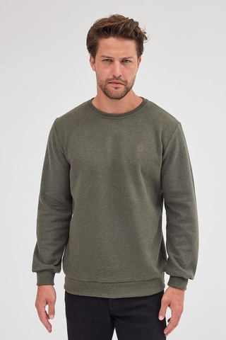 Mmetalic Erkek Haki Standart Fit Normal Kesim Pamuklu Basic Bisiklet Yaka Sweatshirt Mtlce113-haki Haki