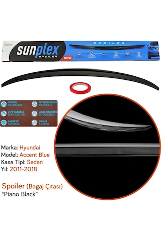 ŞüsCarOto Hyundai Accent Blue Bagaj Üstü Spoiler Sunplex Piano Black 2011-2018 (00)
