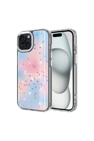 Apple Uyumlu iPhone 14 Kılıf Simli Desenli Parlak Zore Task Kapak Mavi