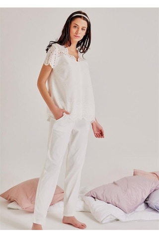 Magic Form 19108 Kendinden Brode Desenli Pijama Takım - Ekru