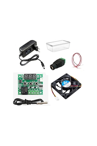 Dc 12v Adaptörlü Dijital Termostat Sıcaklık Kontrol Kartı İle 12v Fan Pervane Çalıştırma Devresi Öğrenci Hobi Deney Seti