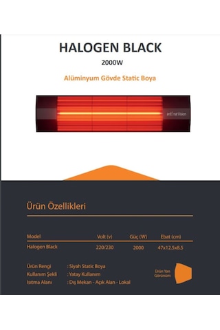 Ardonat Halogen Black 2000 W Dış Mekan Isıtıcı