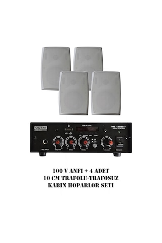 100v Anfi Ve 4 Adet 10 Cm Trafolu Trafosuz Komütatörlü Kabin Hoparlör Seti