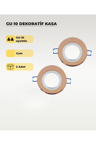 Rose Gold Gu10 Uyumlu Cam Spot Kasa 2 Adet Dekoratif Gömme Tavan Uyumlu Şeffaf