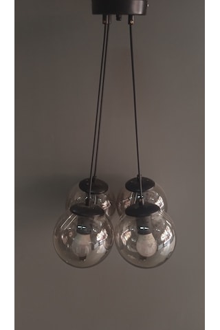 4'lü Siyah Glob Camlı Sarkıt Avize Füme