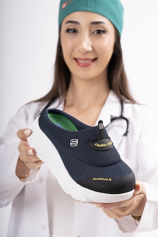 Sandal Spor Kadın Dolgu Taban Ortopedik File Sabo Doktor Hemşire Hastane Aşçı Terlik Lacivert