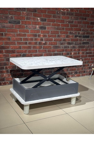 Bohem Membran Akıllı Sehpa Beyaz Mermer Desen