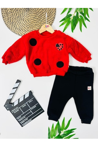 Uğur Böceği Peluş Omuzdan Çıtçıtlı Kışlık 2 Parça Takım Kırmızı