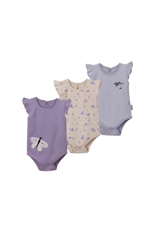 Kelebek Kol Fırfır Askılı Üçlü Body Set Lila