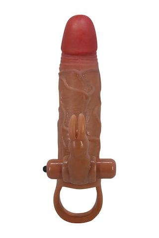 Morgece 5 Cm Dolgulu Uzatmalı Titreşimli Melez Gerçekçi Penis Kılıfı