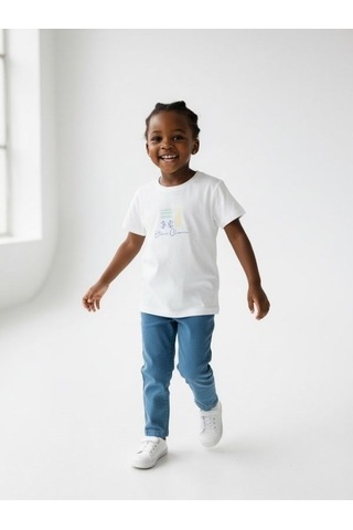 Zekids Kız Çocuk Tasarım T-shirt-17202 Ekru