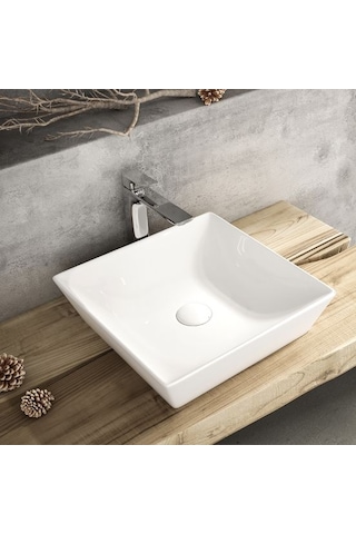 Lucco Decente 40 CM Tezgah Üstü Kare Lavabo Beyaz