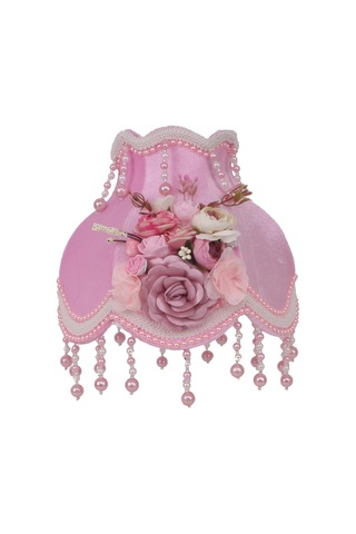Dekovien Kadife Kaplı Çiçek Dekorlu Şeker Pembe Abajur Pembe