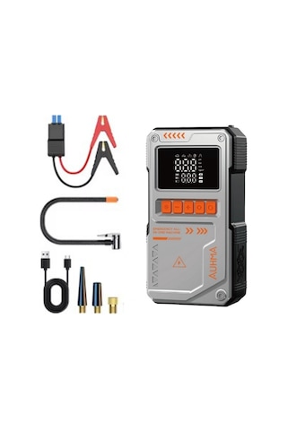 Auhma A8822 Jump Starter / Akü Takviye Cihazı 4'ü 1 Arada Powerbank, Hava Kompresörü,10.000mah 150psı Gri