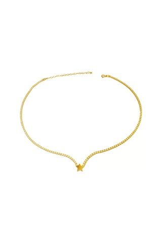 Beyaz Zirkon Taşlı Gümüş Suyolu Zincirli Yıldız Kolye Rose Gold