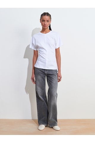 Dilvin 31585 Drape Detaylı T-shirt-beyaz Beyaz