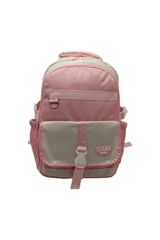 26012 Çok Bölmeli Bej-pudra Okul Sırt Çantası Unisex Okul Çantası Pembe