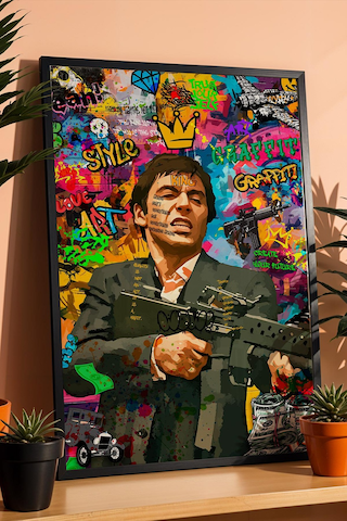 Tony Montana Çerçeveli Tablo Graffiti Ofis İçin Hediye Street Art