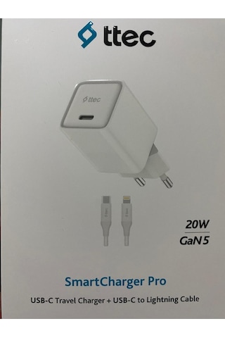 2tc20lb Ttec Smartcharger 20w Pd Gan Seyahat Hızlı Şarj Aleti + Usb-c - Lightning 150cm Kablo